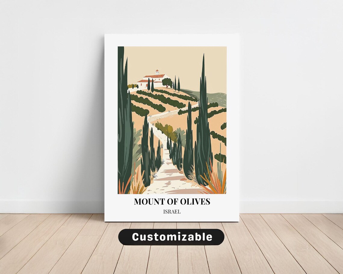 Mount of Olives Israel Cypress Path Chapel Hill Travel Poster