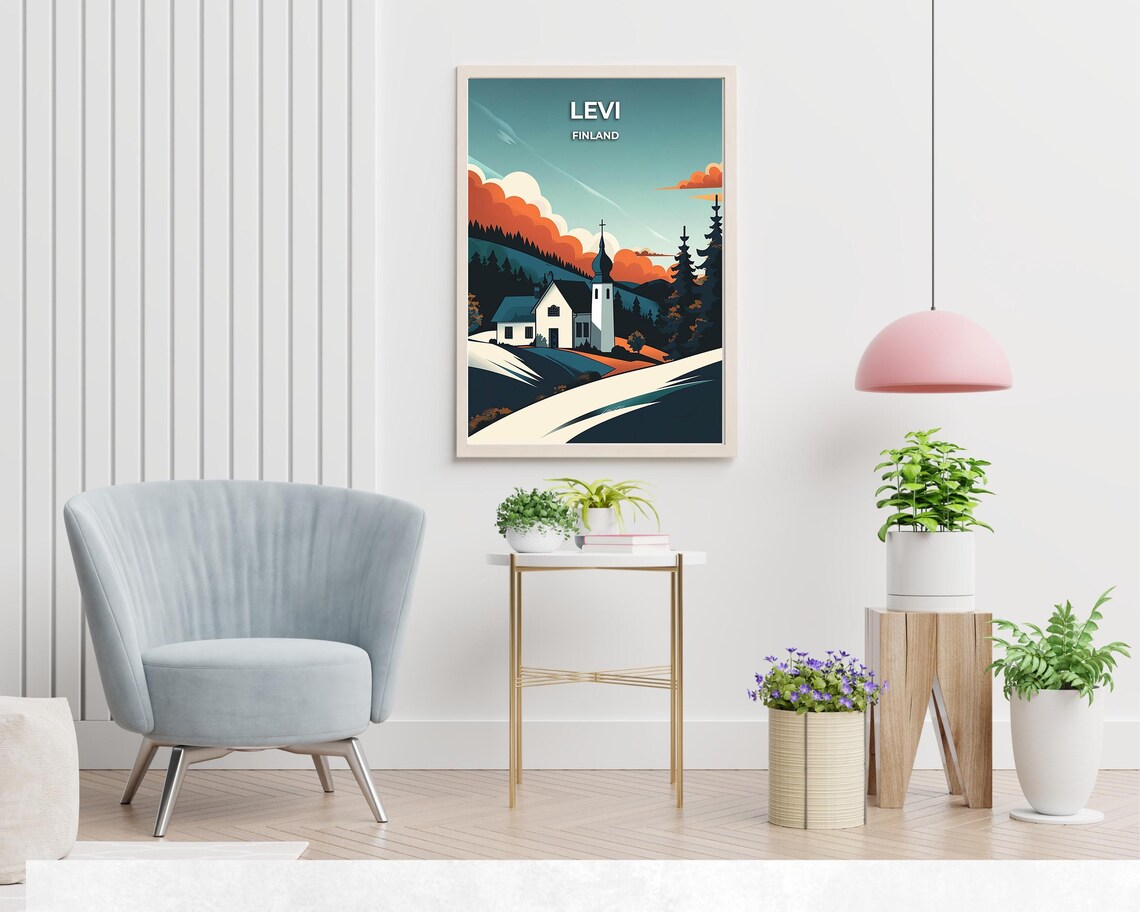 Levi Finland Snowy Village Church Scene At Dusk In Lapland Poster - Image 2