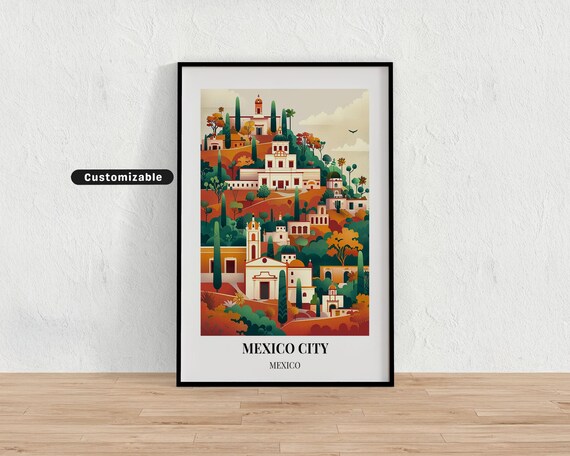 Mexico City Colonial Church Hilltop Town Mexican Travel Art Poster