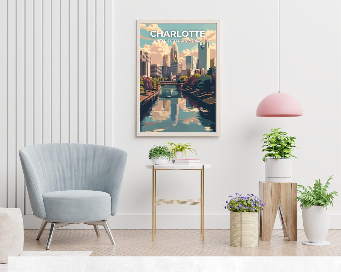 Charlotte Skyline Full Bleed Top Text Cityscape Travel Poster - Image 2