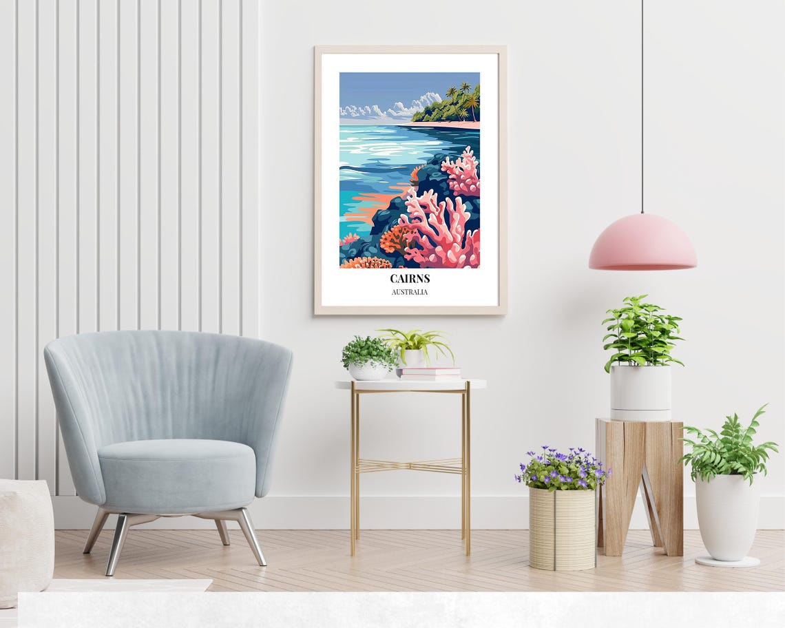 Cairns Australia Pink Coral Reef Ocean Daytime Waves Art Poster - Image 2