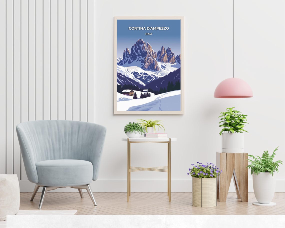 Cortina D'Ampezzo Towering Snowy Peaks Italy Alps Travel Poster - Image 2