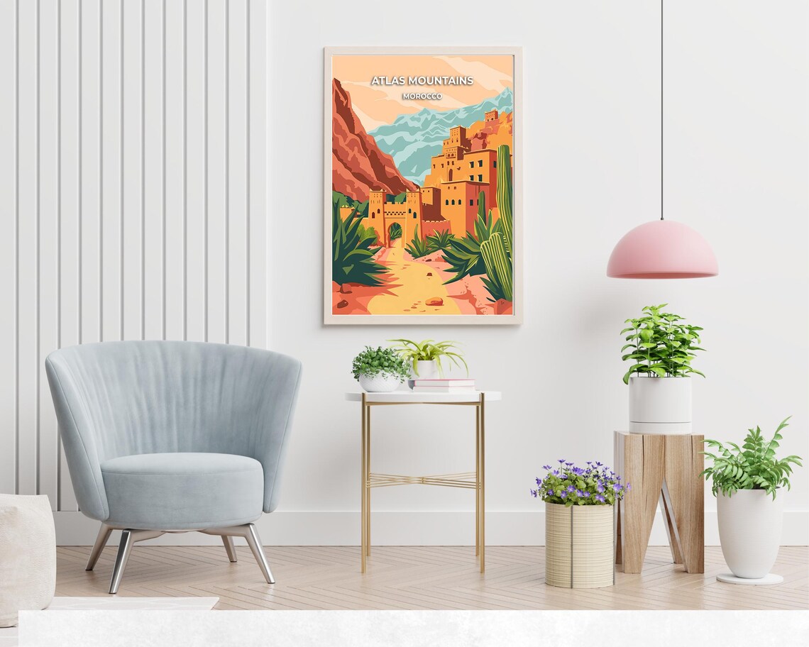 Atlas Mountains Morocco Ancient Kasbah Desert Oasis Travel Poster - Image 2