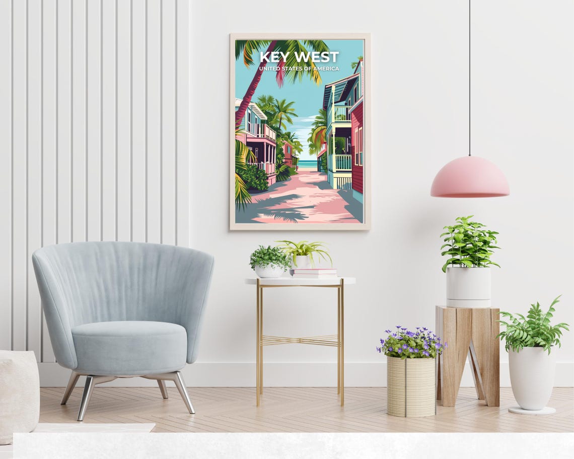 Key West Street Scene Full Bleed Top Text Tropical Travel Poster - Image 2