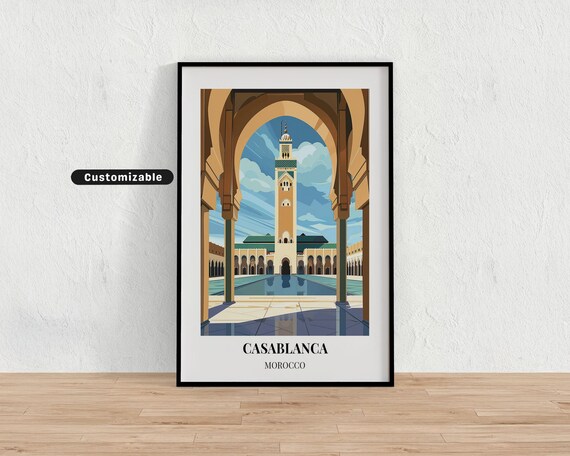 Casablanca Morocco Travel Poster Hassan II Mosque Through Arches