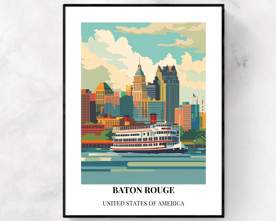 Baton Rouge Louisiana Downtown Riverboat River Scene Wall Art