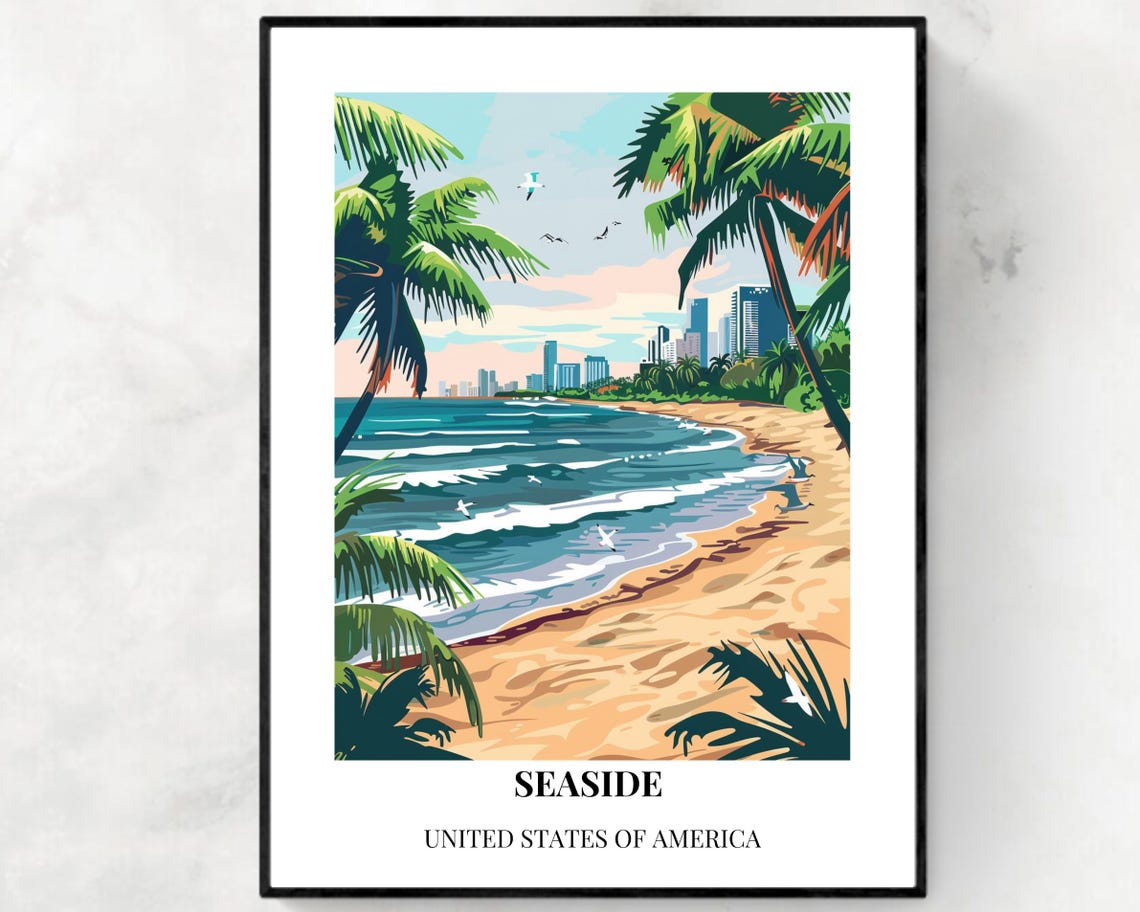 Seaside Travel Print Wall Art Seaside United States City Print Seaside Travel Gift Seaside City Poster Travel Gift