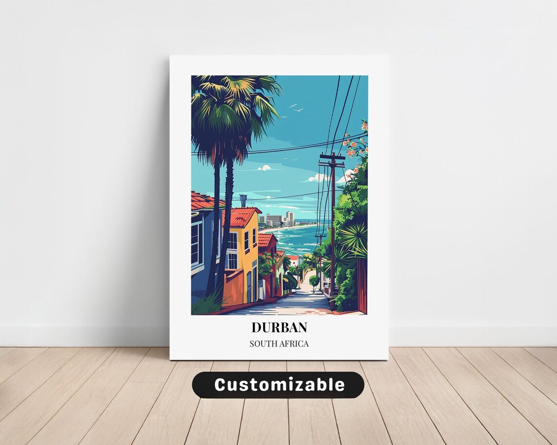 Durban South Africa Beach Street Vintage Style Travel Art Poster