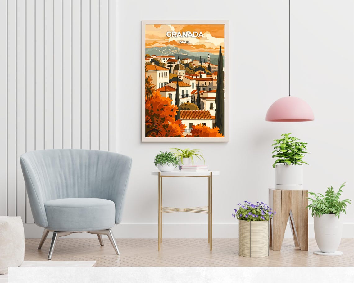 Granada Spain Golden Autumn Rooftops Church Dome Travel Poster - Image 2