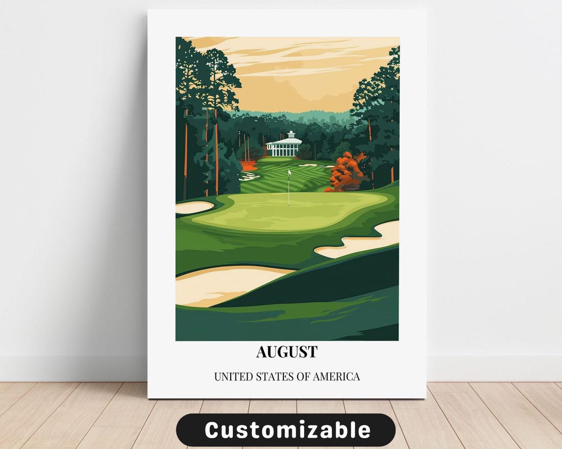 August Golf Course Clubhouse Travel Poster Green Fairway Art