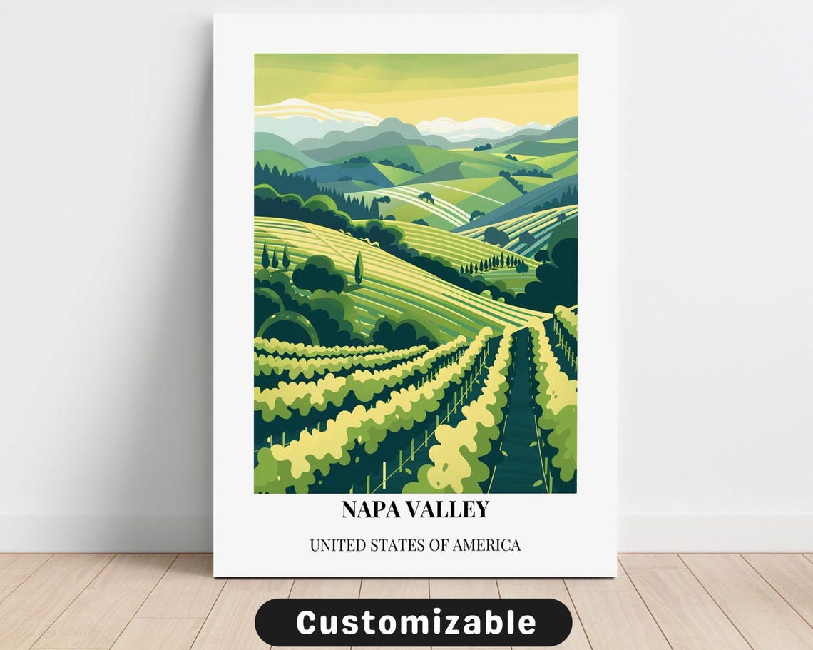 Napa Valley Green Vineyard Hills Vintage Wine Travel Art Poster