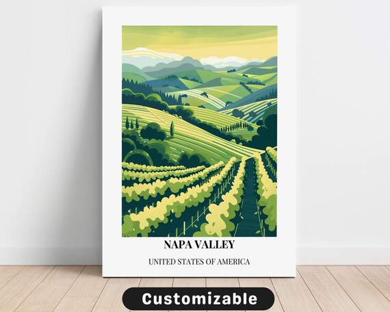 Napa Valley Green Vineyard Hills Vintage Wine Travel Art Poster