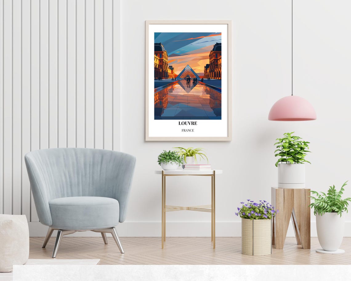 Louvre France Glass Pyramid at Sunset Vintage Paris Art Poster - Image 2