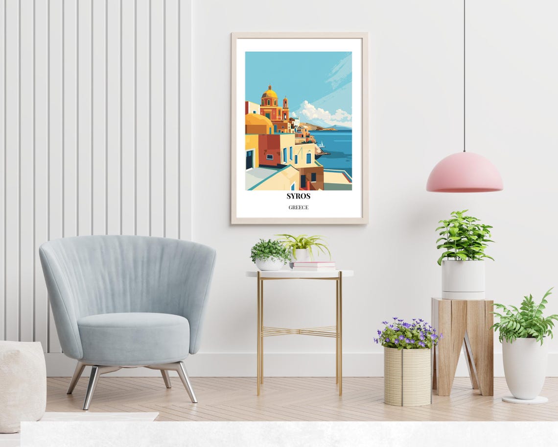 Syros Greece Island Town Church Domes Aegean Sea Travel Poster - Image 2