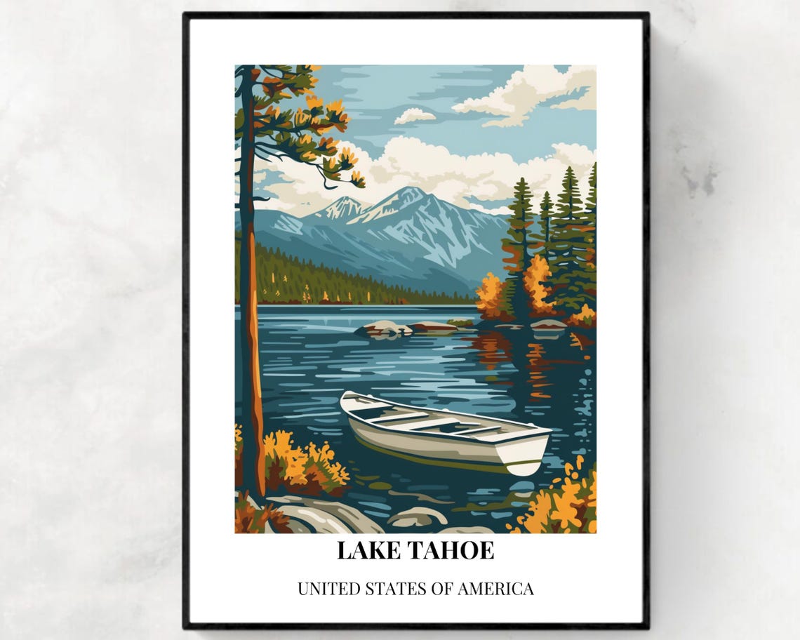 Lake Tahoe Travel Print Wall Art Lake Tahoe Nevada City Print Lake Tahoe Travel Gift Lake Tahoe City Poster Wall Art