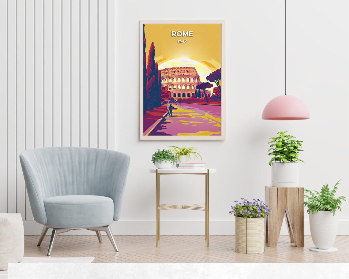 Rome Italy Iconic Colosseum Golden Sunset Vintage Travel Poster - Image 2