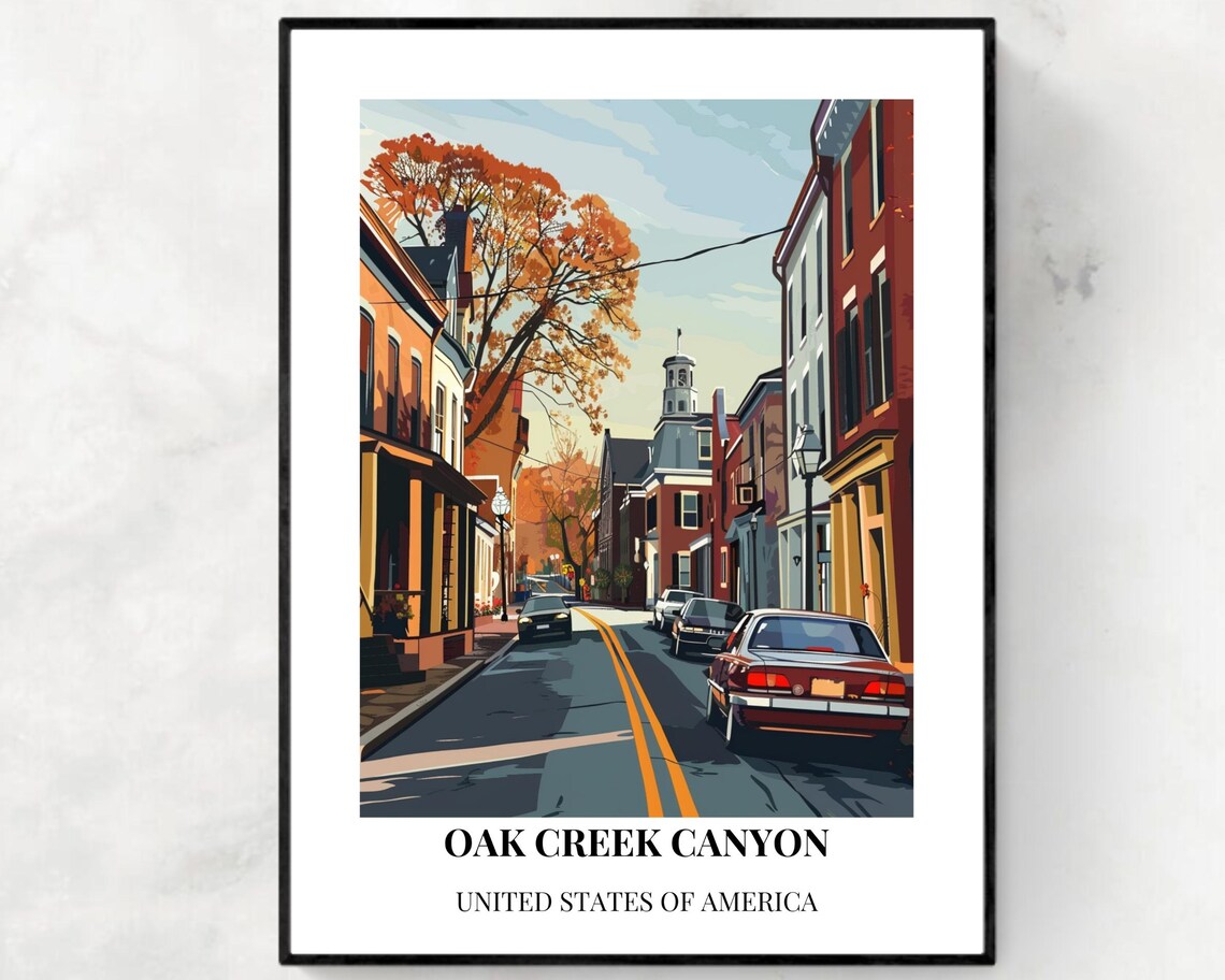 Oak Creek Canyon Historic Main Street Autumn Scene Travel Poster