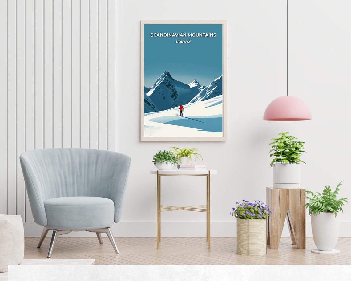Scandinavian Mountains Norway Lone Skier Alpine Winter Poster - Image 2