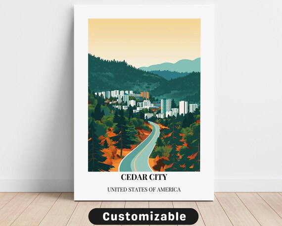 Scenic Cedar City United States Autumn Mountain Road Travel Poster