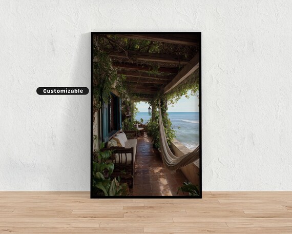 Tropical Veranda Hammock Ocean View Lush Garden Travel Wall Art
