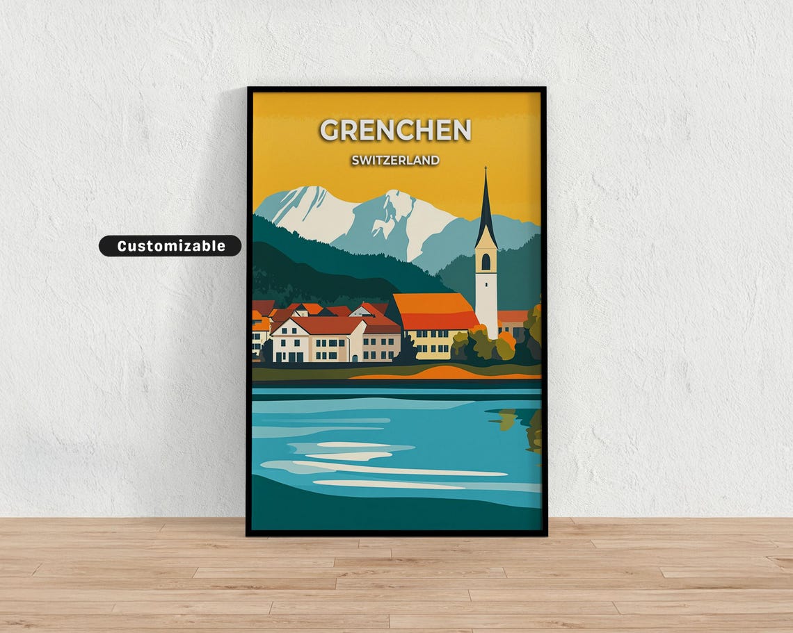 Grenchen Switzerland Lakeside Town Mountain Reflection Art Print