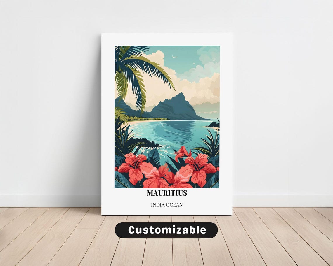 Mauritius India Ocean Hibiscus Palm Tropical Island Art Poster