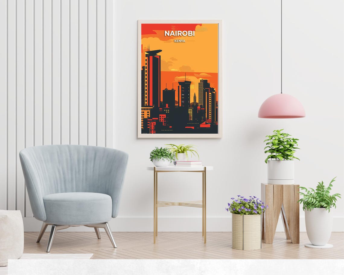 Nairobi Skyline In Fiery Orange Sunset Sky Kenya Travel Poster - Image 2