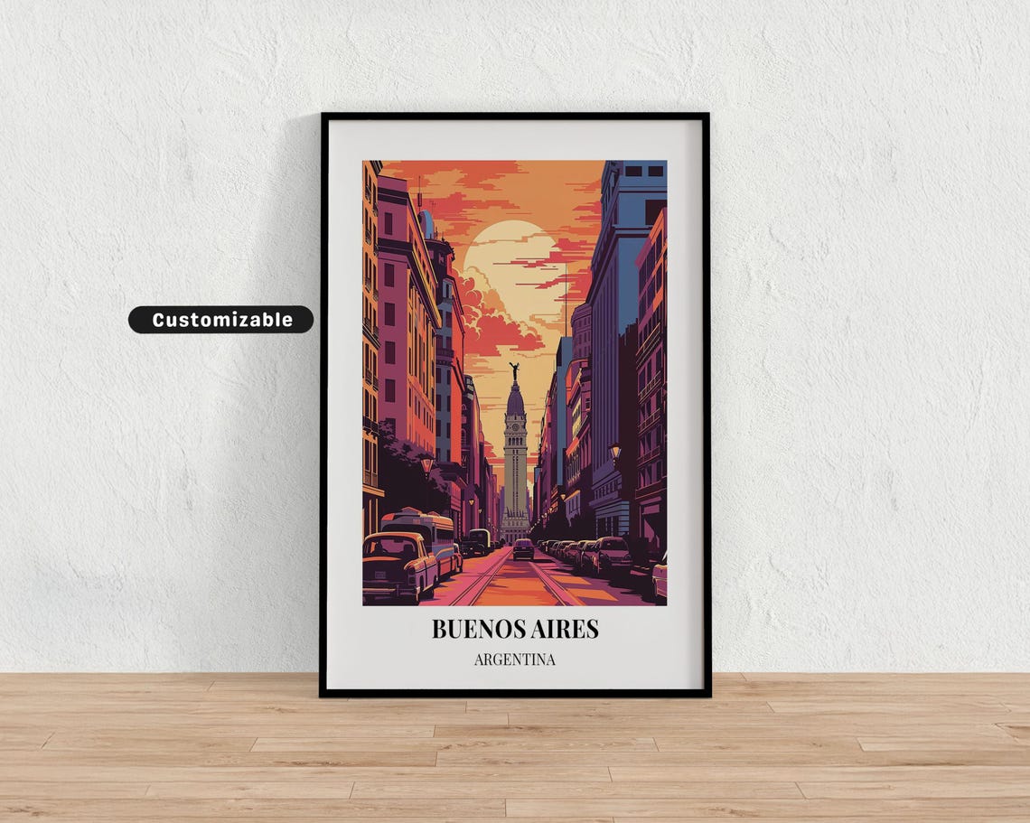 Buenos Aires Argentina Sunset City Street Customizable Travel Poster