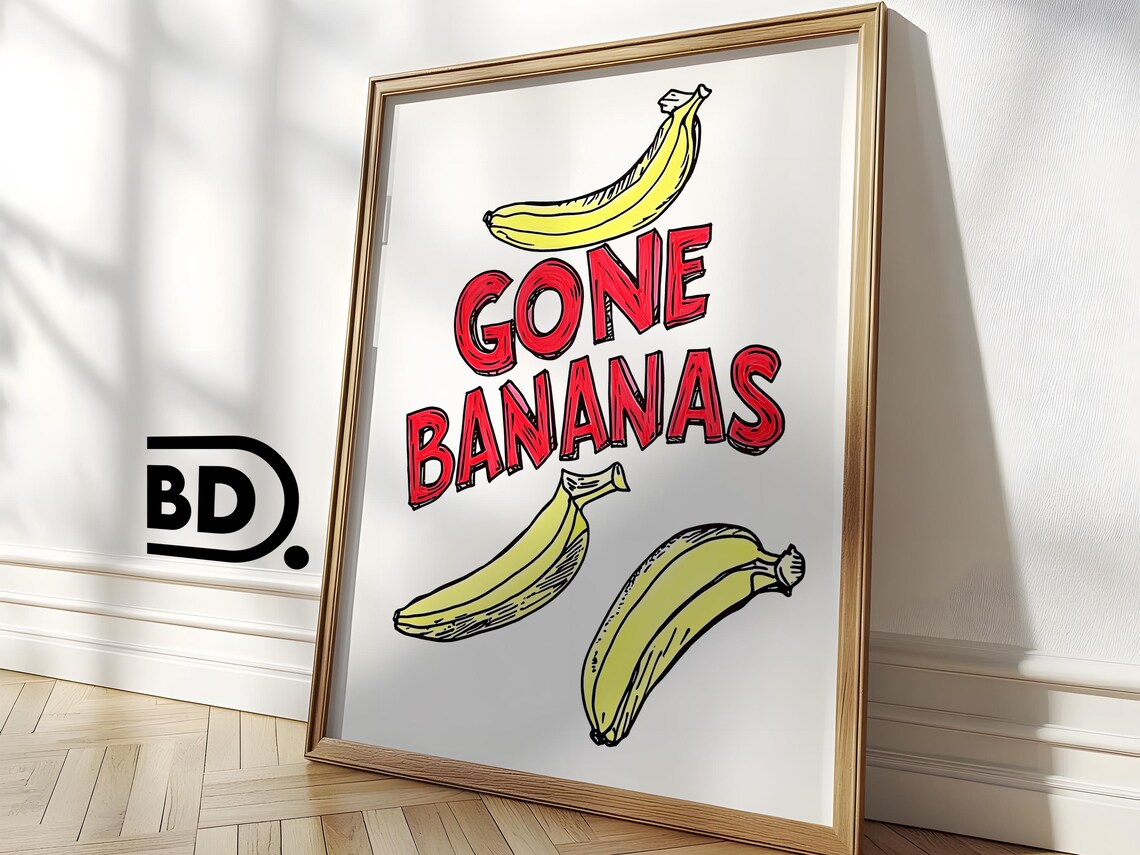 Gone Bananas, Cute Fruit Retro Kitchen Art Print - Image 3
