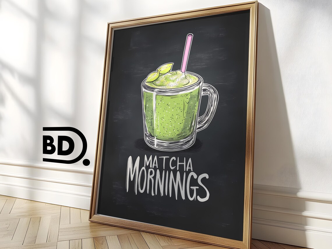 Green Matcha Wall Art Trendy Kitchen Decor Coffee Bar Tea Art Print Print For Coffee Shop Decor - Image 3