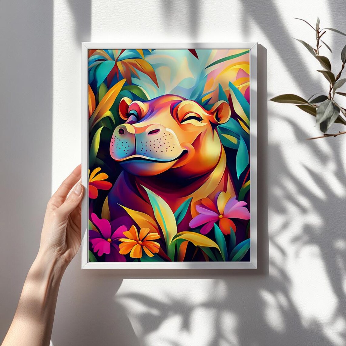 Smiling Hippo in a Colorful Jungle Tropical Flower Animal Poster - Image 3