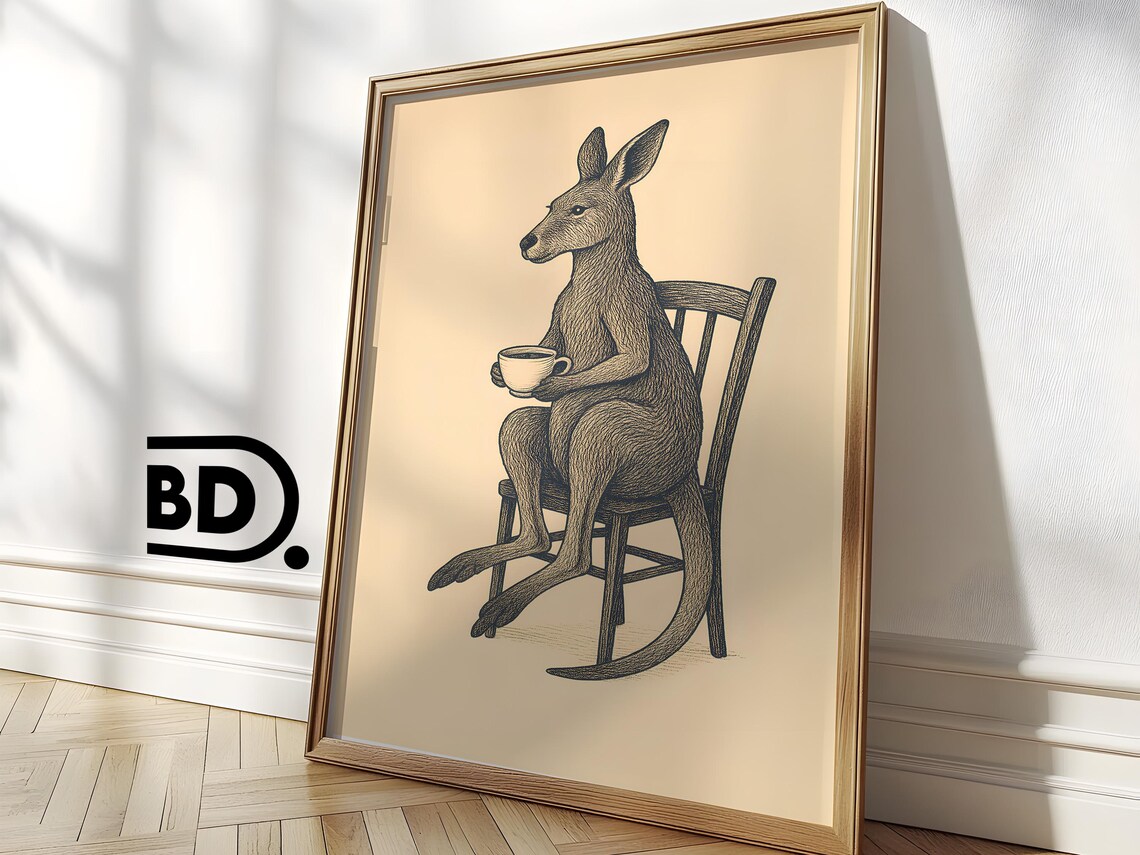 Quirky Kangaroo Coffee, Vintage Teacup Illustration - Image 3
