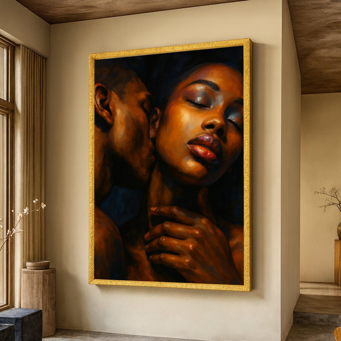 Intimate Couple Embrace Romantic Wall Art Print