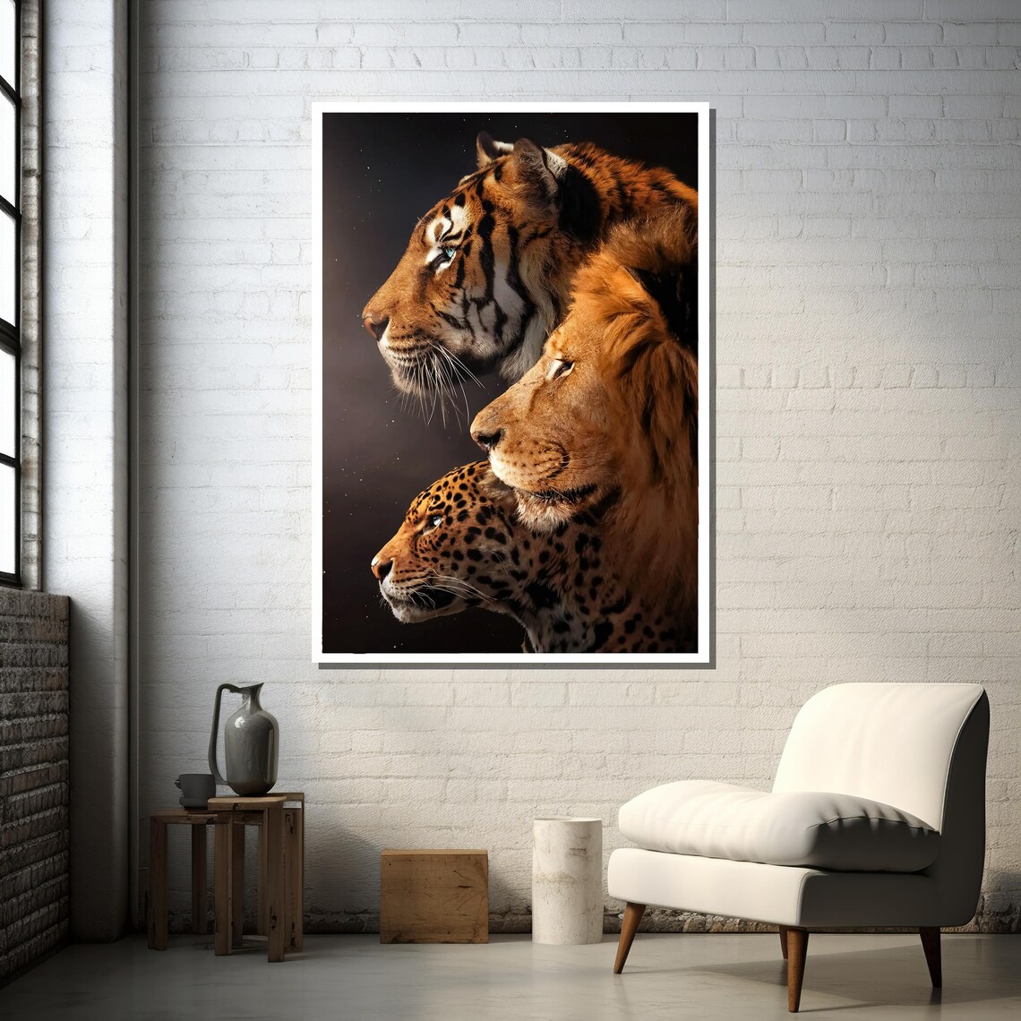 Lion Tiger Majestic Big Cats, Realistic Wildlife Art - Image 2
