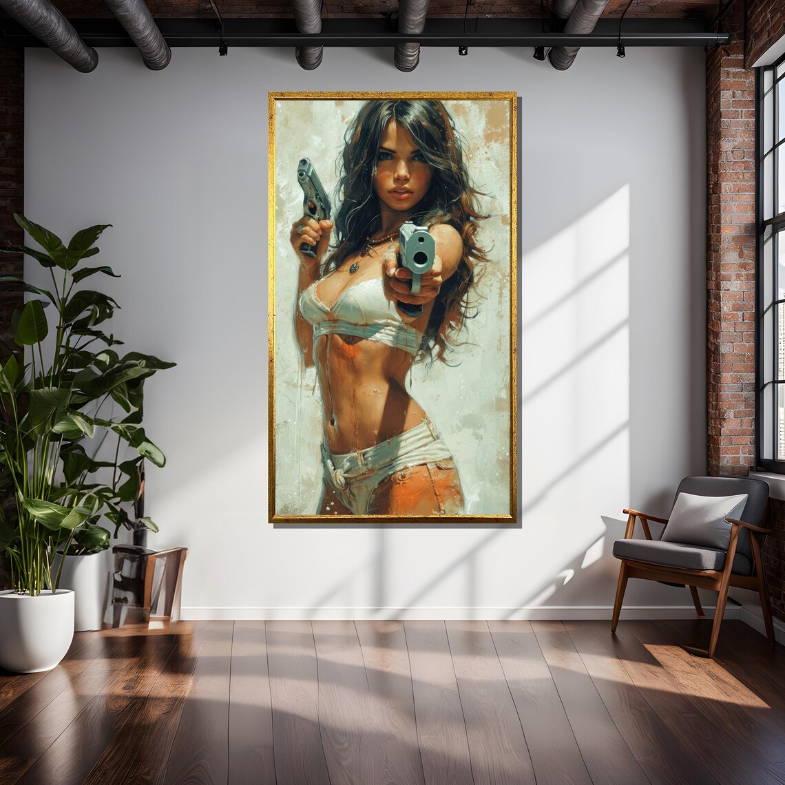 Fierce Woman With Dual Guns, Bold Dynamic Art - Image 5