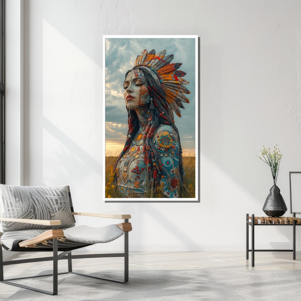 Mosaic Woman With Tribal Headdress, Cultural Art - Image 3
