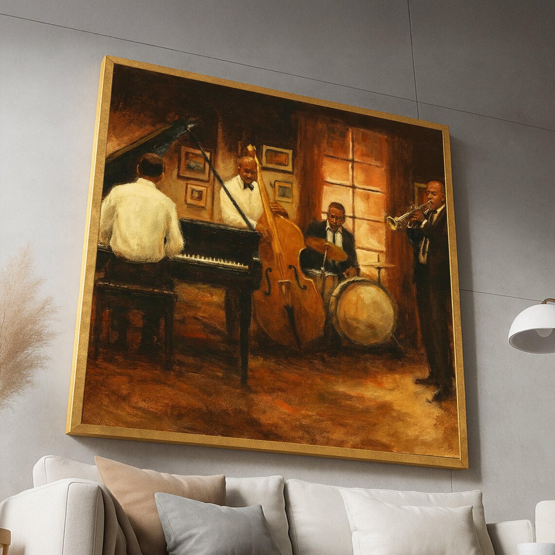 Vintage Jazz Quartet Club Scene Warm Oil Style Music Painting Poster