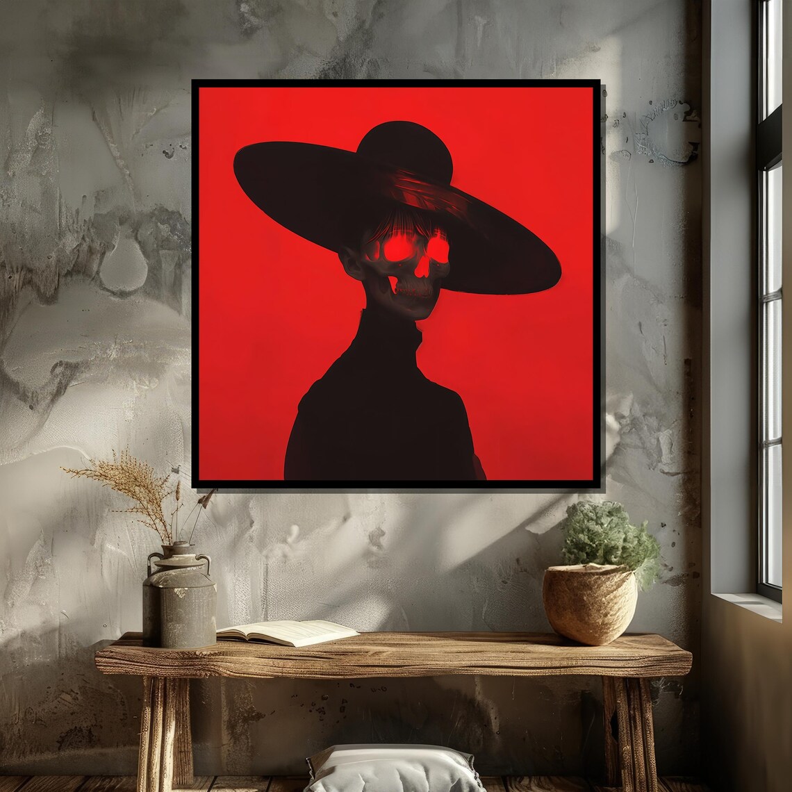 Edgy Skull Portrait, Modern Surrealist Halloween Decor - Image 5