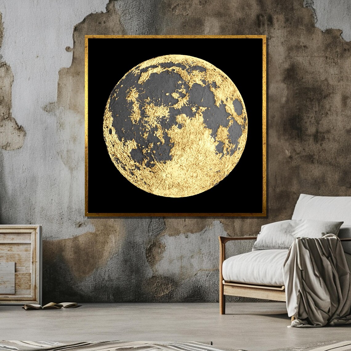 Black And Gold Textured Moon, Modern Celestial Art - Image 4