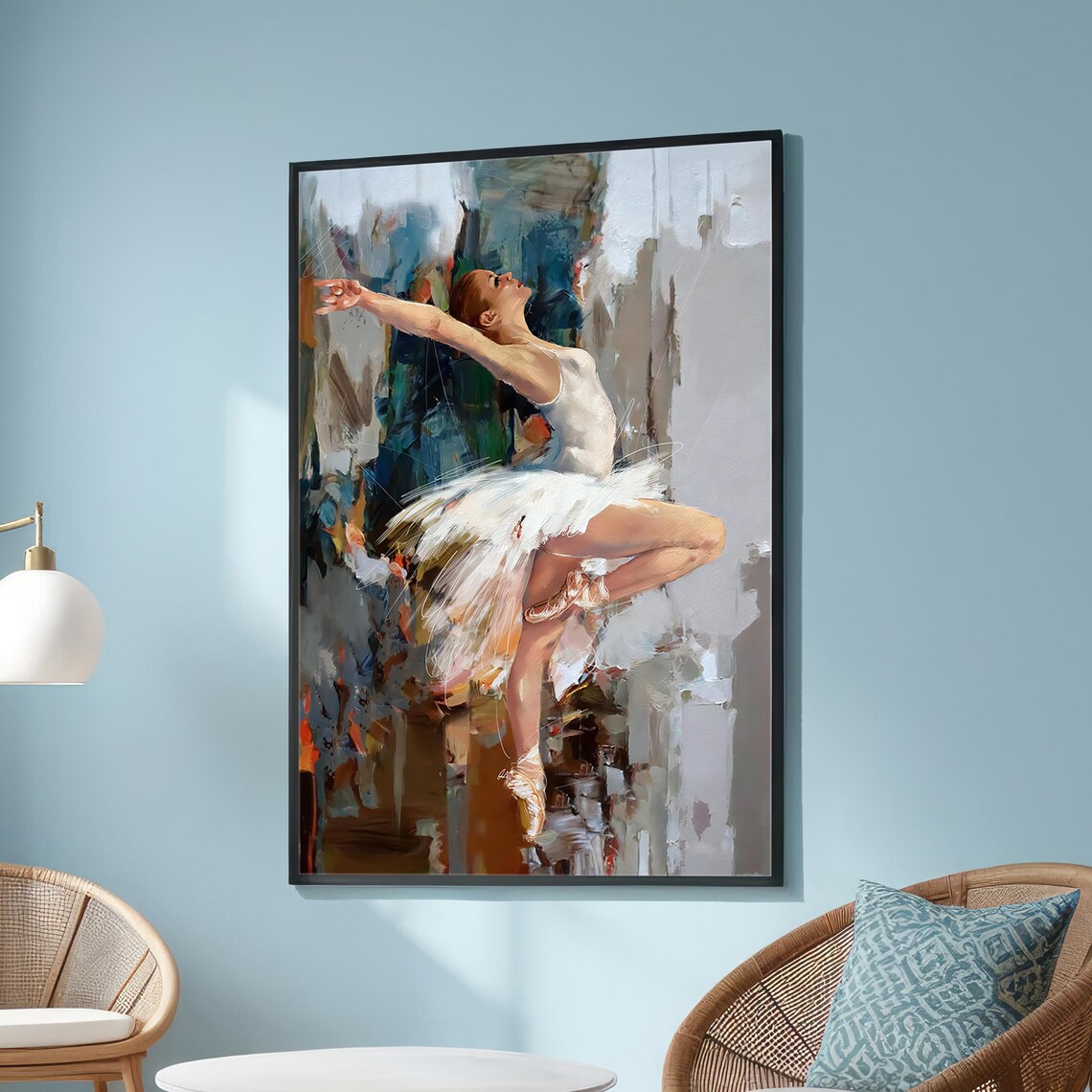 Elegant Ballerina Art Print, Abstract Background