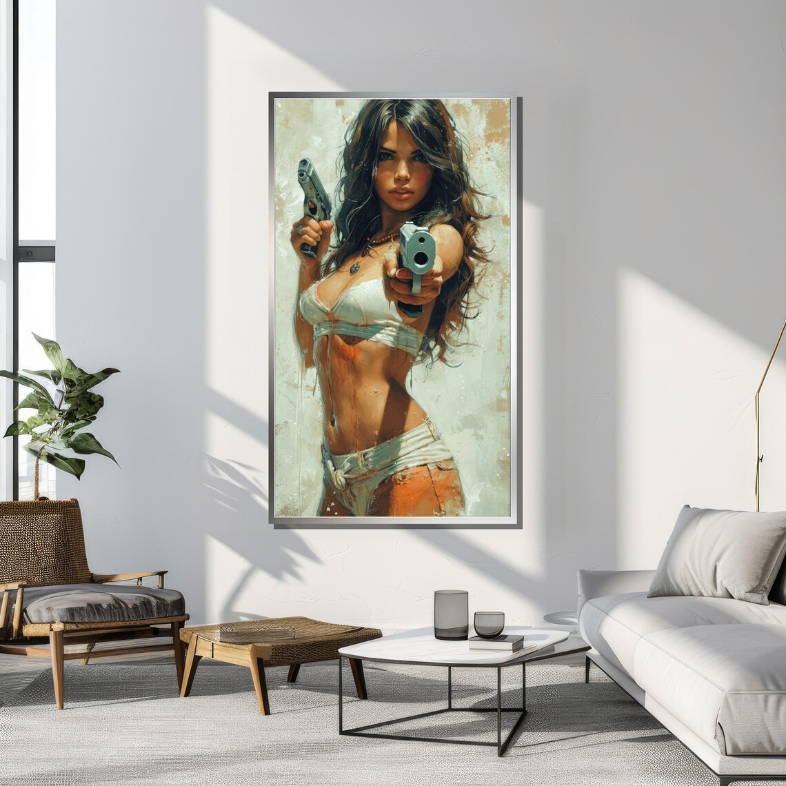 Fierce Woman With Dual Guns, Bold Dynamic Art - Image 4