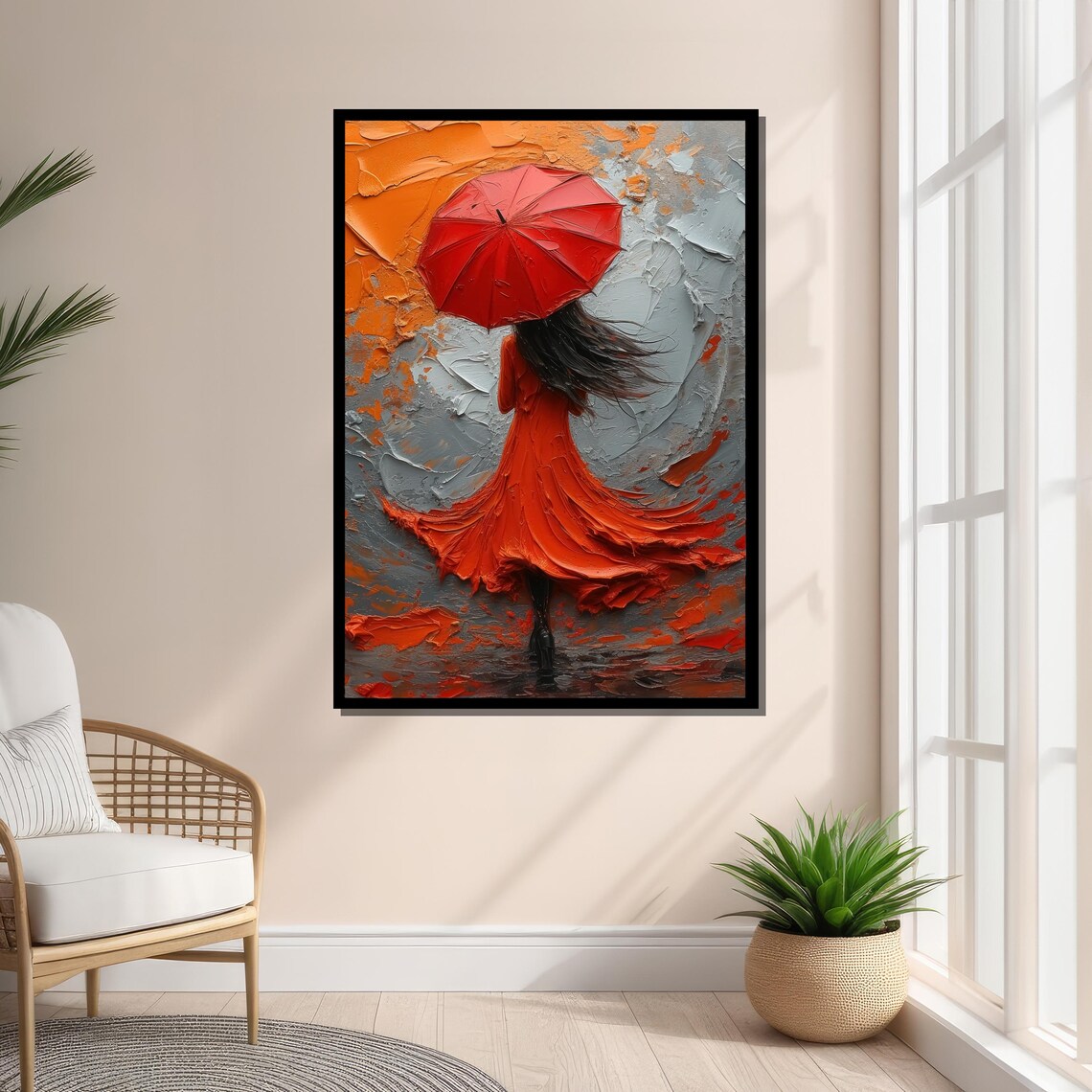 Woman With Red Umbrella, Bold Abstract Painting - Image 4