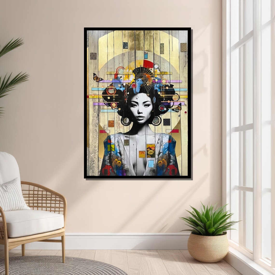 Abstract Modern Portrait Of A Woman With Butterflies - Image 4