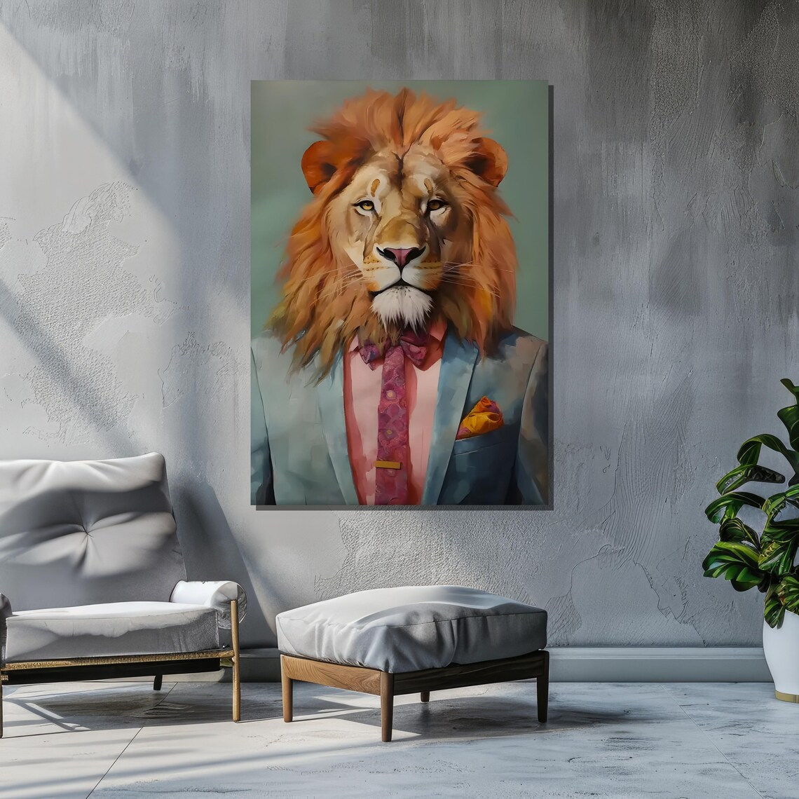 Anthropomorphic Lion, Stylish Suit Surreal Pop Art - Image 4