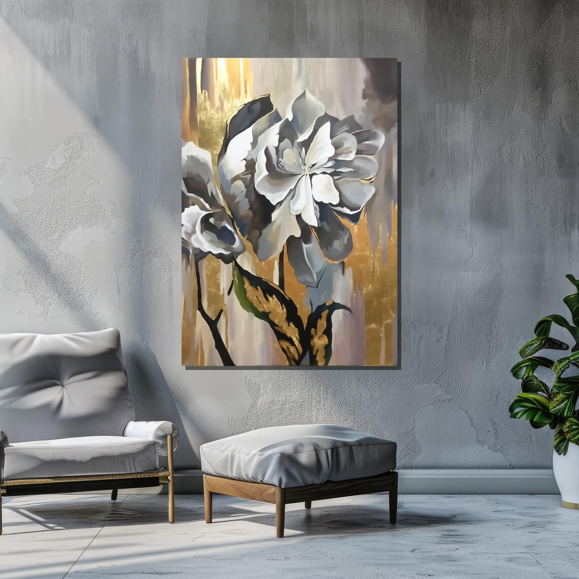 Elegant White Rose, Modern Floral Art Print - Image 2