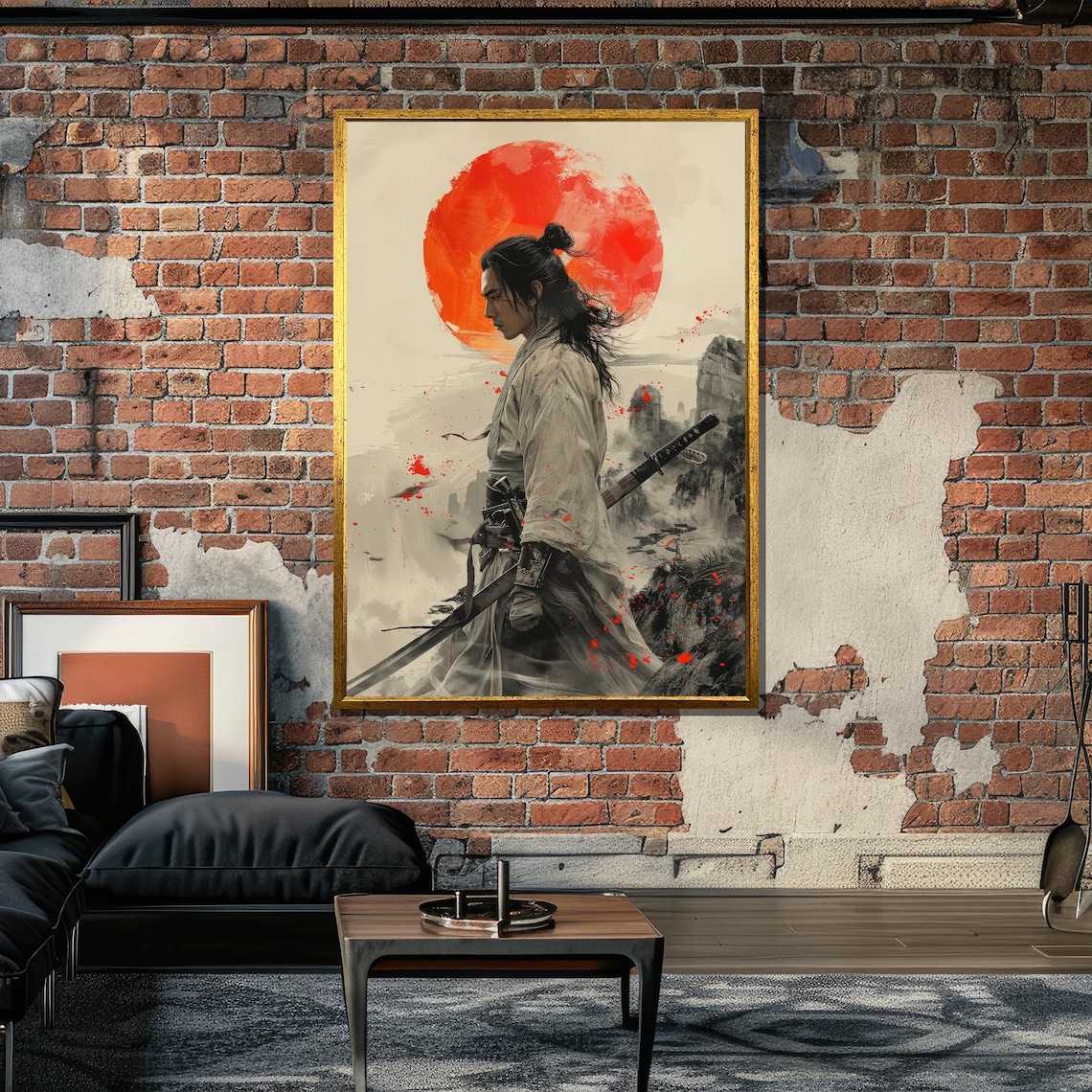 Samurai Warrior With Red Sun, Japanese Art Print - Image 6
