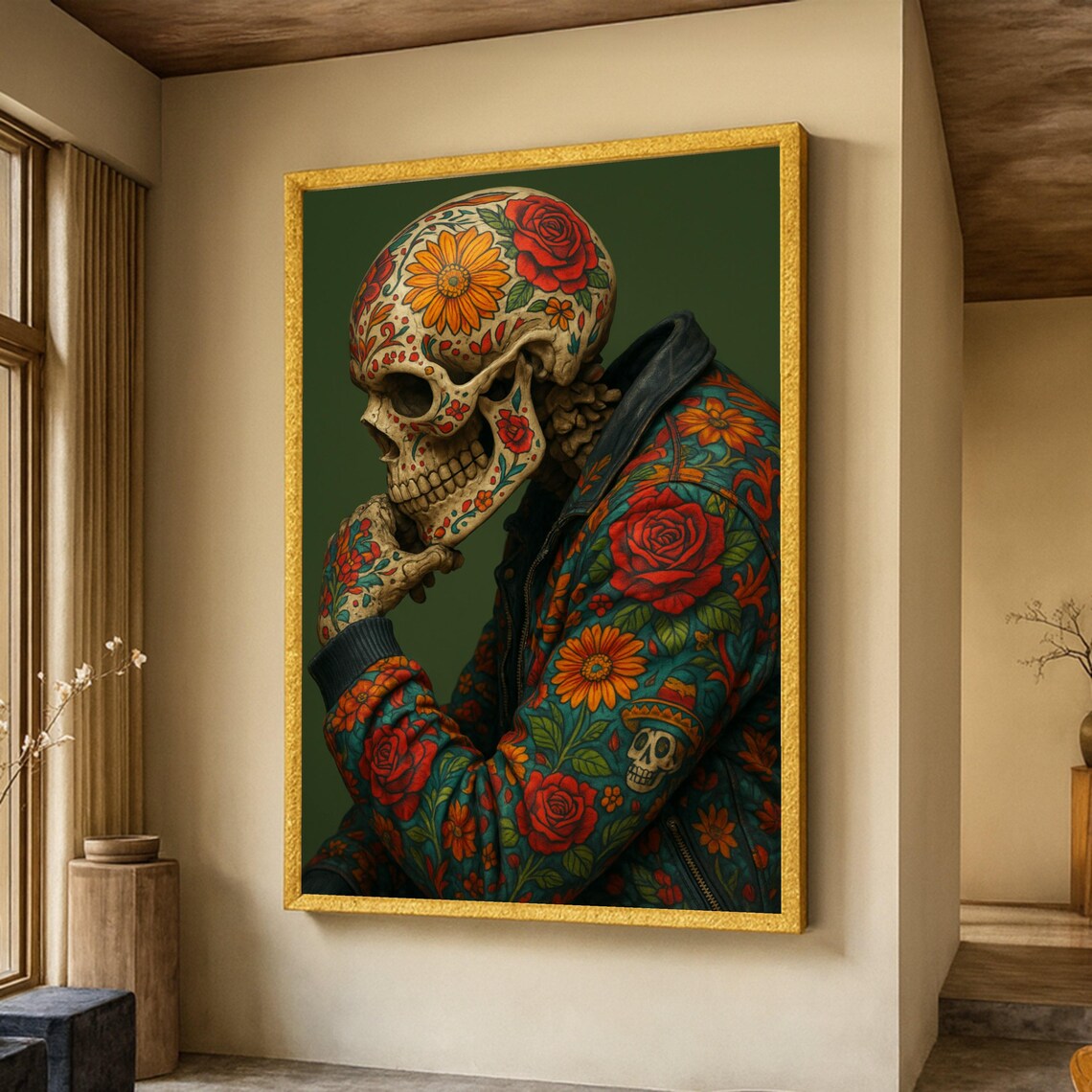 Day Of The Dead Skull Art Print, Mexican Folk