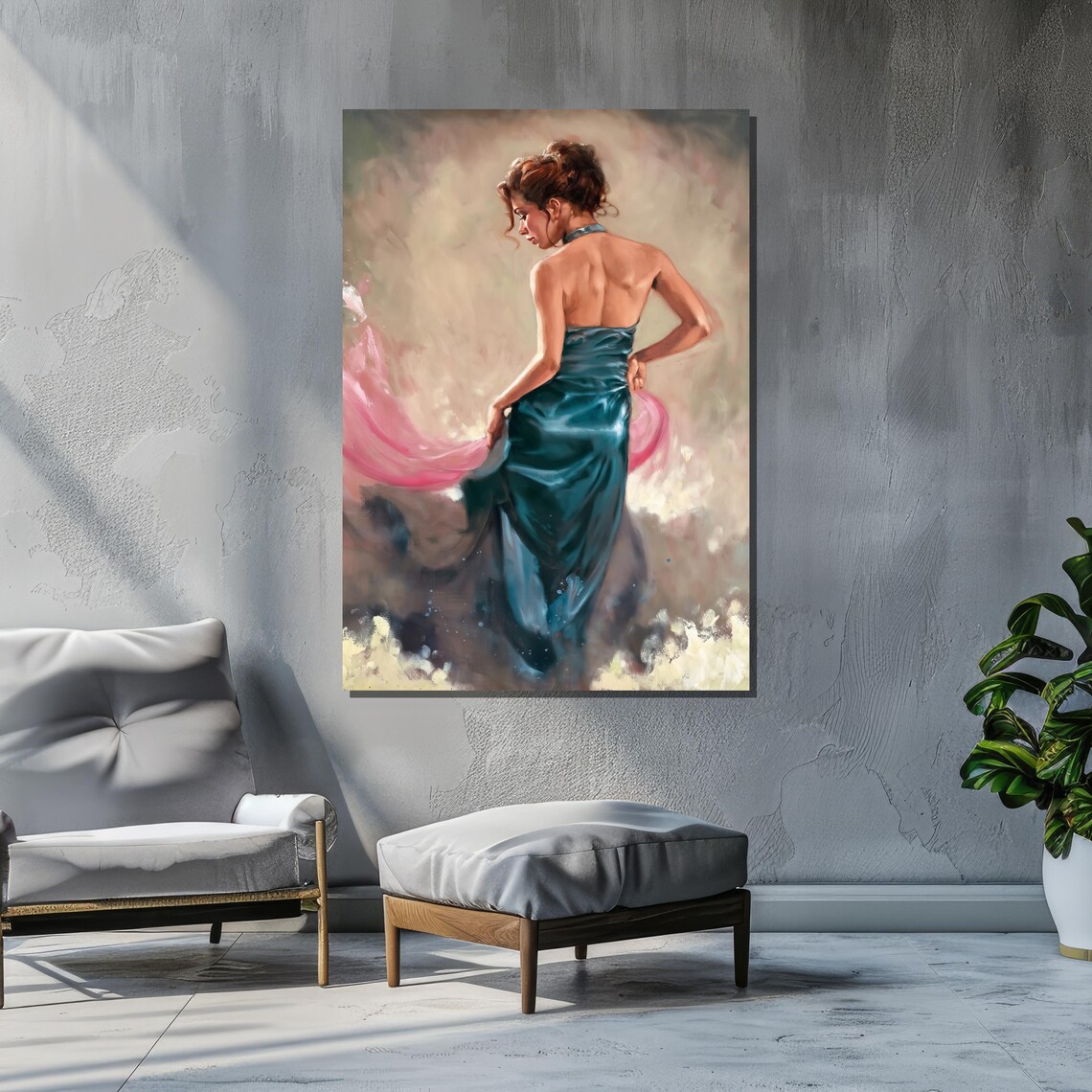 Elegant Woman In Teal Gown, Impressionist Art Print - Image 4
