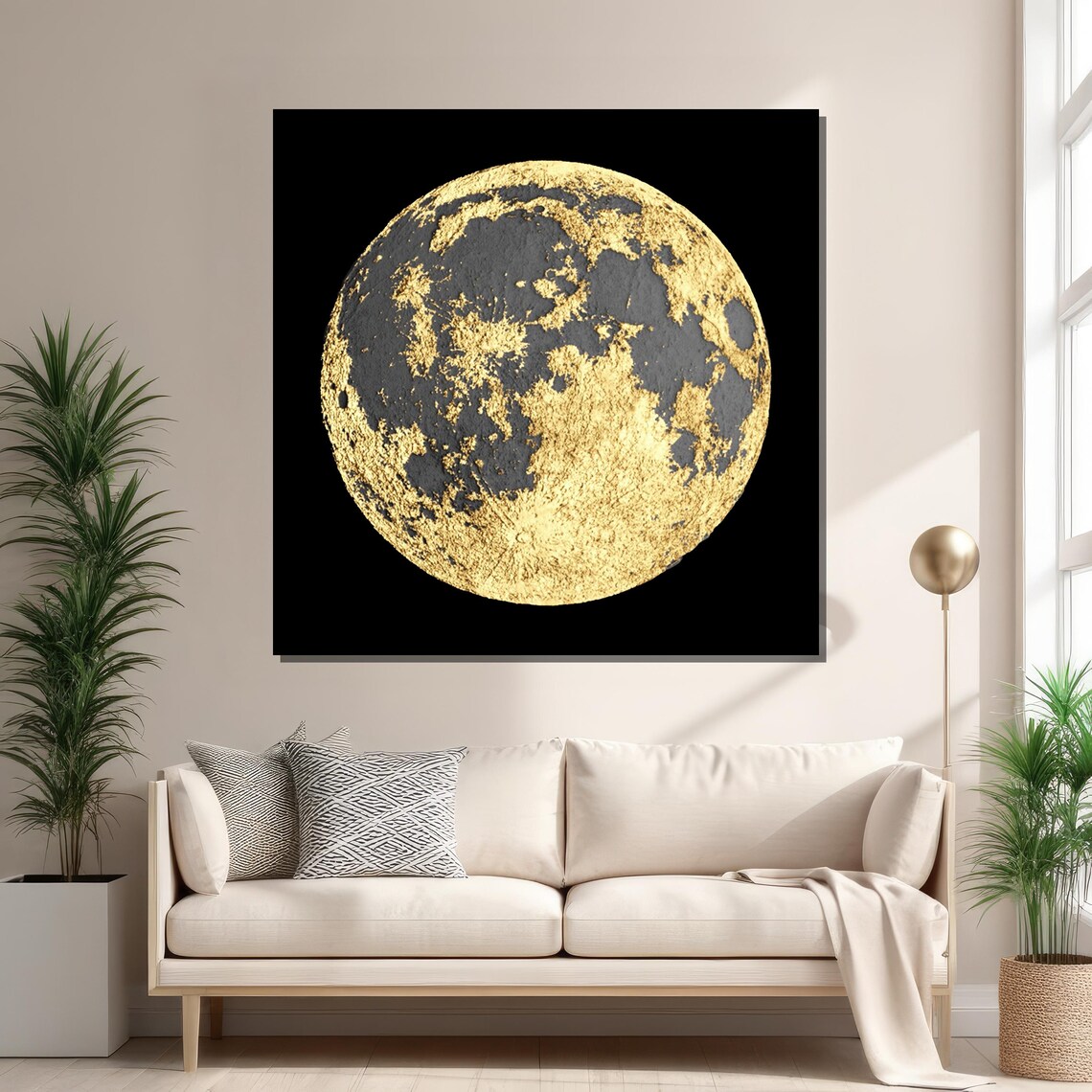 Black And Gold Textured Moon, Modern Celestial Art - Image 2