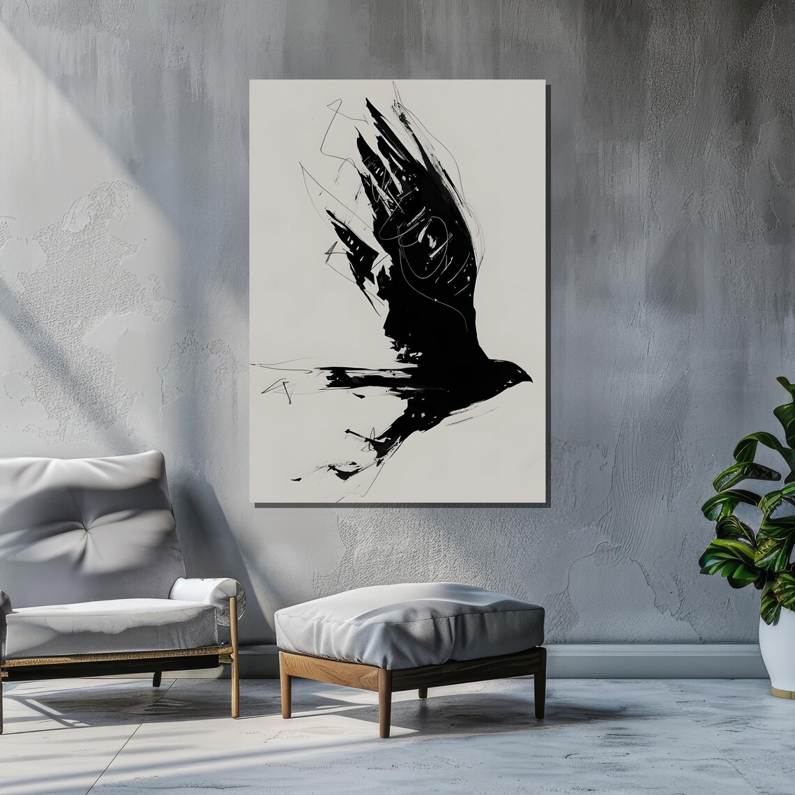 Abstract Black Bird In Flight, Minimalist Falcon Art - Image 6